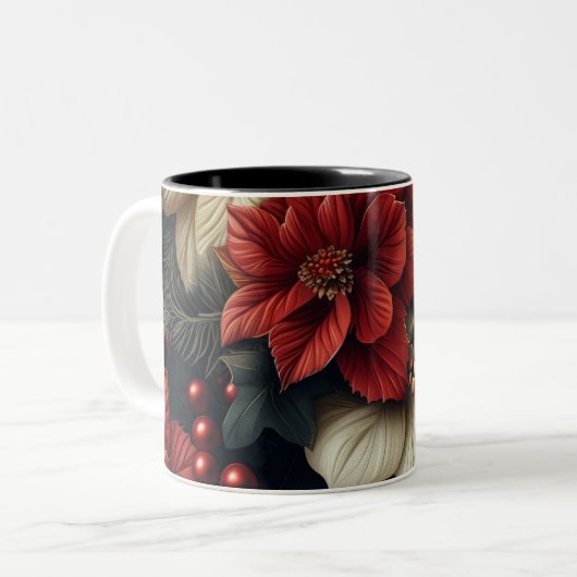 Red Poinsettia kerst Tweekleurige Koffiemok (Voorkant links)
