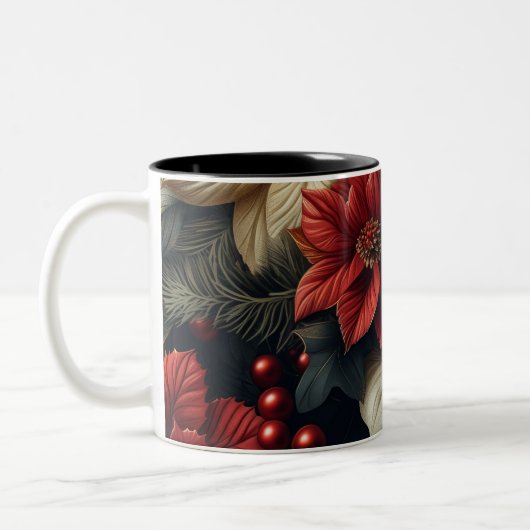 Red Poinsettia kerst Tweekleurige Koffiemok (Links)