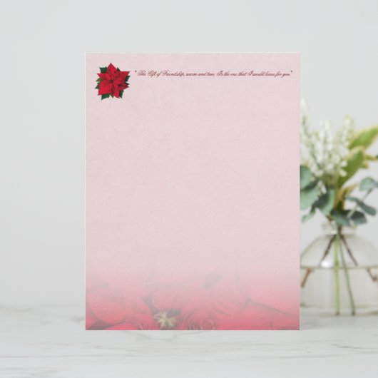 Red Poinsettia kerstationery (Staand voorkant)