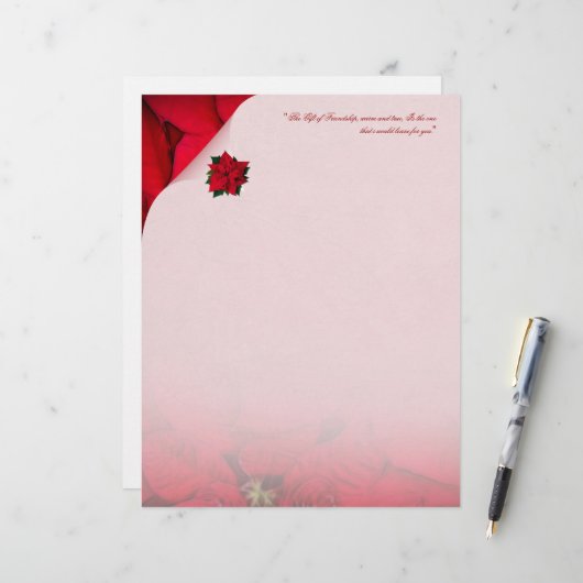 Red Poinsettia kerstationery (Voorkant / Achterkant in situ)