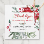 Red Poinsettia kerstBaby shower Bedankjes Labels (Achterkant)