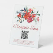 Red Poinsettia kerstbruiloft Honeymoon Fonds Reclamebord Met Voetstuk (Voorkant)