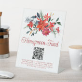 Red Poinsettia kerstbruiloft Honeymoon Fonds Reclamebord Met Voetstuk (Insitu)