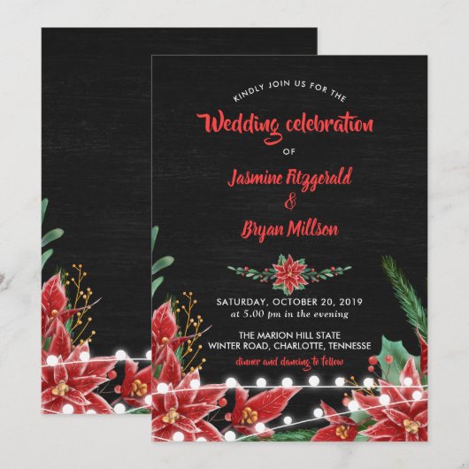 Red Poinsettia | kerstbruiloft met Chalkboard Kaart (Voorkant / Achterkant)