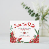 Red Poinsettia kerstbruiloft redt de datum Aankondigingskaart (Staand voorkant)