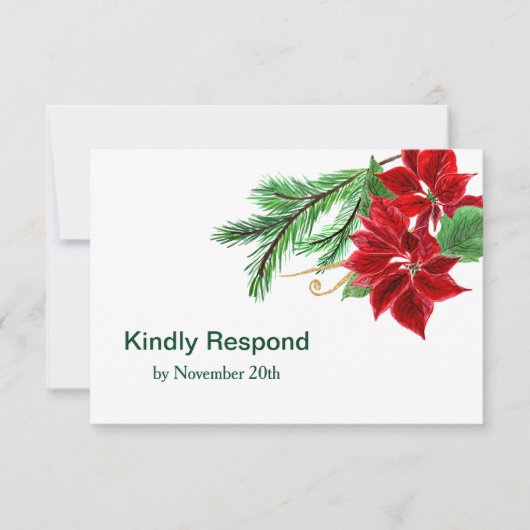Red Poinsettia kerstbruiloft RSVP (Voorkant)