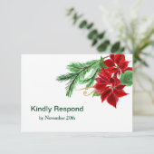 Red Poinsettia kerstbruiloft RSVP (Staand voorkant)