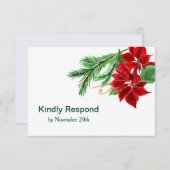 Red Poinsettia kerstbruiloft RSVP (Voorkant / Achterkant)
