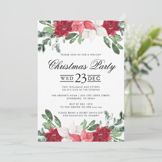 Red Poinsettia kerstfeest Kaart (Staand voorkant)