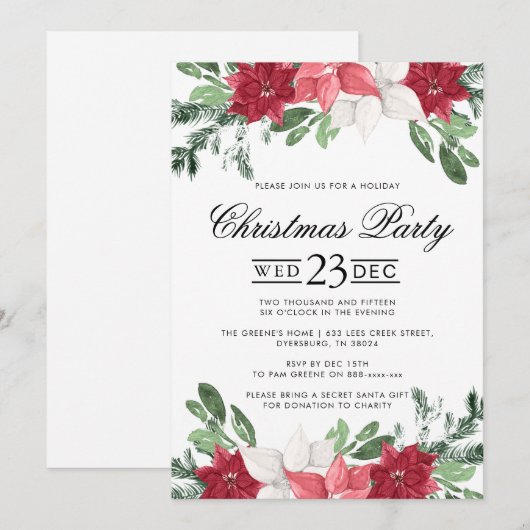 Red Poinsettia kerstfeest Kaart (Voorkant / Achterkant)