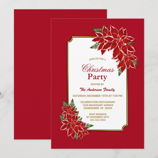 Red Poinsettia kerstfeest Kaart (Voorkant / Achterkant)