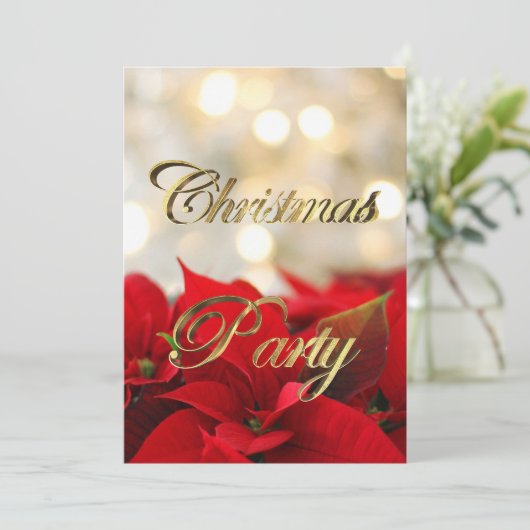 Red Poinsettia kerstfeest Uitnodiging legant (Staand voorkant)