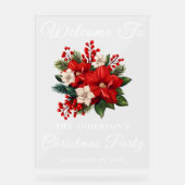 Red Poinsettia kerstfeest welkom Acryl Bord (Voorkant)