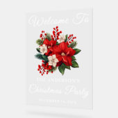 Red Poinsettia kerstfeest welkom Acryl Bord (Hoek)