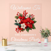 Red Poinsettia kerstfeest welkom Acryl Bord (Huwelijk)
