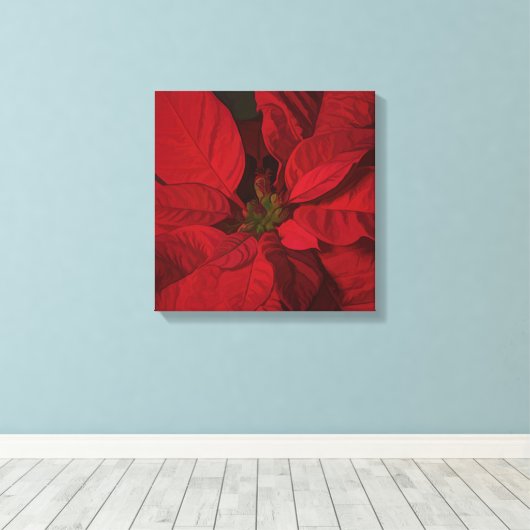 Red Poinsettia kerstFeestdagen Canvas Afdruk (Insitu (Houten vloer))