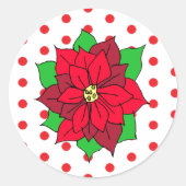 Red Poinsettia kerstFeestdagen Ronde Sticker (Voorkant)