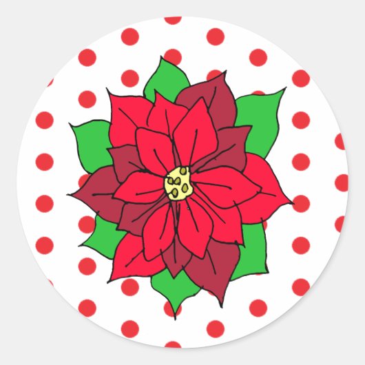 Red Poinsettia kerstFeestdagen Ronde Sticker (Voorkant)