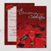 Red Poinsettia kerstfeestelijke uitnodiging (Voorkant / Achterkant)