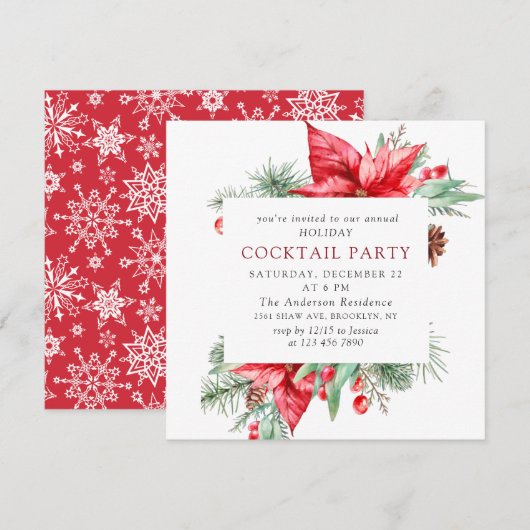 Red Poinsettia kerstfeestfeest Kaart (Voorkant / Achterkant)