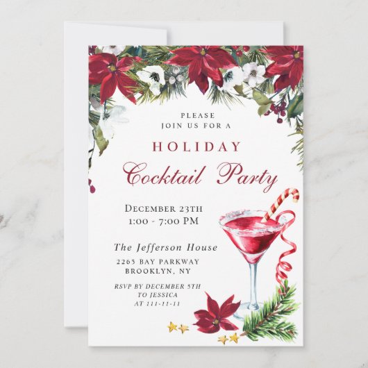 Red Poinsettia kerstfeestfeest Kaart (Voorkant)
