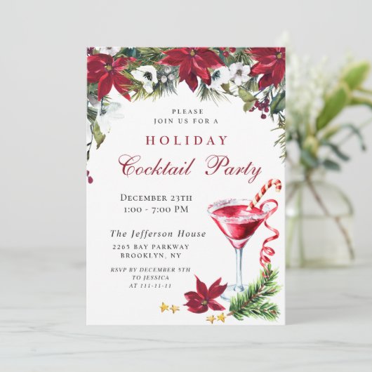 Red Poinsettia kerstfeestfeest Kaart (Staand voorkant)