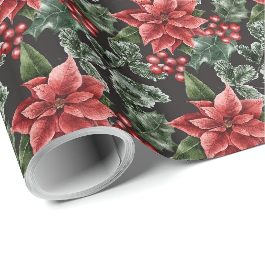 Red Poinsettia kerstinpakpapier Cadeaupapier (Rol Hoek)