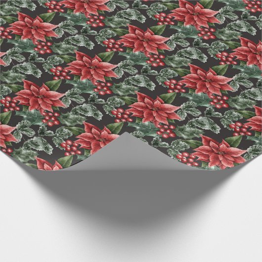Red Poinsettia kerstinpakpapier Cadeaupapier (Hoek)