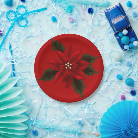 Red Poinsettia Kerstmis 7 inch Papieren Bordje (Feest)