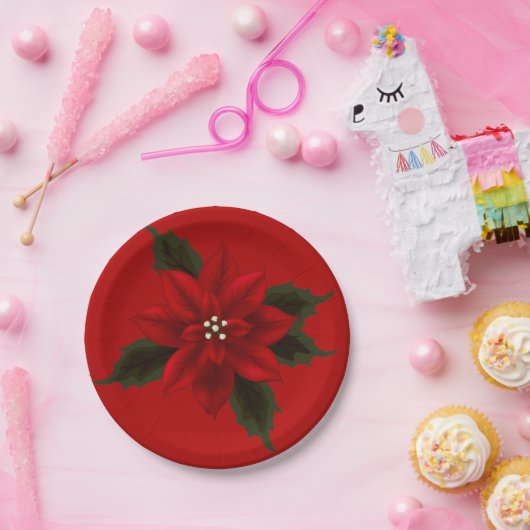 Red Poinsettia Kerstmis 7 inch Papieren Bordje (Feest)