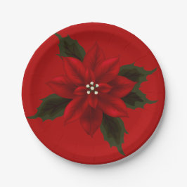Red Poinsettia Kerstmis 7 inch Papieren Bordje