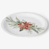 Red Poinsettia Kerstmis Evergreens Papieren Bordje (Gekanteld)