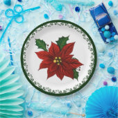 Red Poinsettia Kerstmis Floral Holiday Papieren Bordje (Feest)