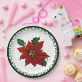 Red Poinsettia Kerstmis Floral Holiday Papieren Bordje (Feest)