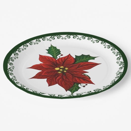 Red Poinsettia Kerstmis Floral Holiday Papieren Bordje (Gekanteld)