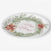 Red Poinsettia Kerstmis Greenery Wreath Papieren Bordje (Gekanteld)