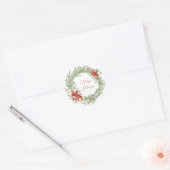 Red Poinsettia Kerstmis Greenery Wreath Ronde Sticker (Envelop)