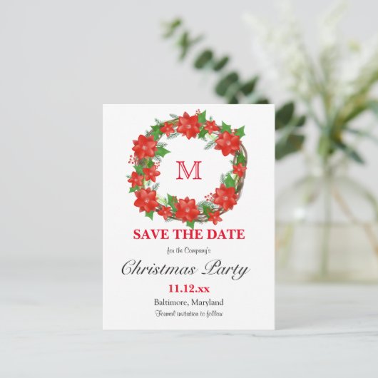 Red Poinsettia Kerstmis grote monogram feestdag Briefkaart (Staand voorkant)