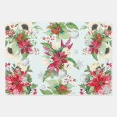 Red Poinsettia Kerstmis Inpakpapier Vel (Voorkant)