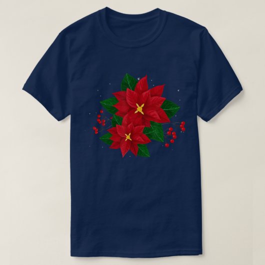 Red Poinsettia Kerstmis met Poinsettia Bloem P T-shirt (Design voorkant)