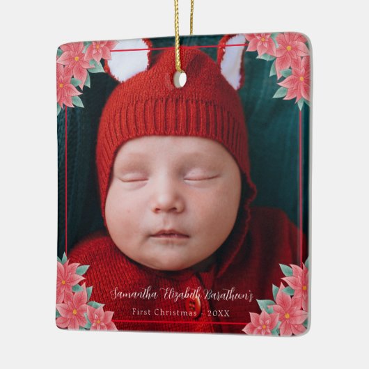 Red Poinsettia Kerstmis - Persoonlijke foto Keramisch Ornament (Links)