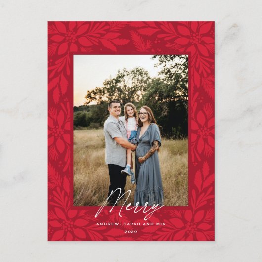 Red Poinsettia kerstontwerp Feestdagenkaart (Voorkant)