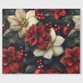 Red Poinsettia kerstpatroon Cadeaupapier (Vlak)