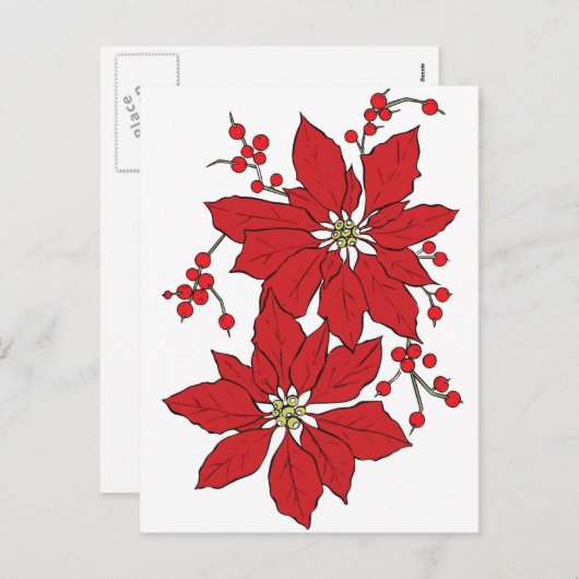 Red Poinsettia kerstpatroon Feestdagenkaart (Voorkant / Achterkant)