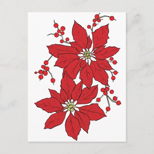 Red Poinsettia kerstpatroon Feestdagenkaart (Voorkant)