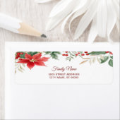Red Poinsettia Kerstvakantie Retouradres Etiket (Insitu)