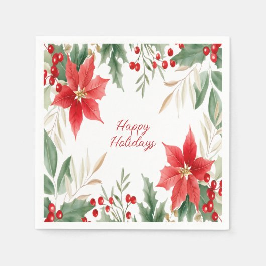 Red Poinsettia Kerstvakantie Servet (Voorkant)