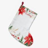 Red Poinsettia Kerstvakantie Stocking Grote Kerstsok (Voorkant (Hangend))