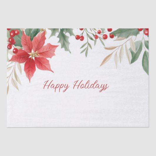 Red Poinsettia Kerstvakantie Tissue Paper Tissuepapier (Voorkant)