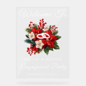 Red Poinsettia kerstverlovingsfeest welkom Acryl Bord (Voorkant)